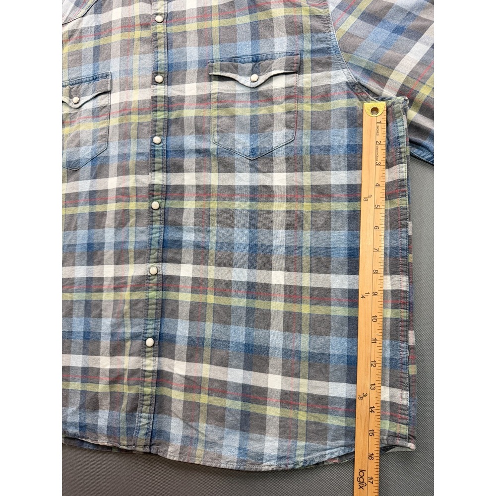 Lucky Brand Western Pearl Snap Shirt Blue Grey Plaid 7M44147 | Men's XXL - Picture 8 of 16